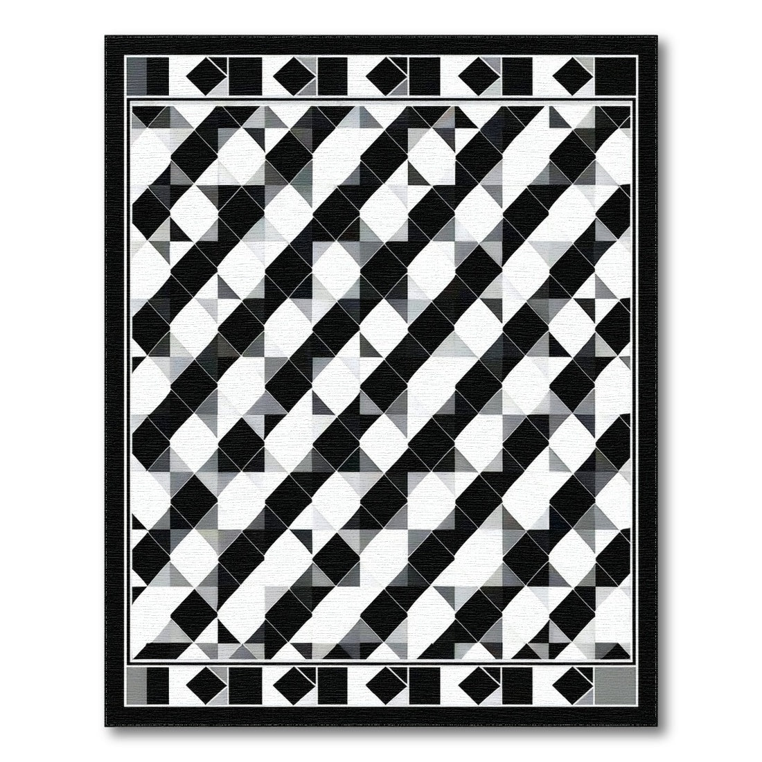 Black White Geometric Diamond Area Rug