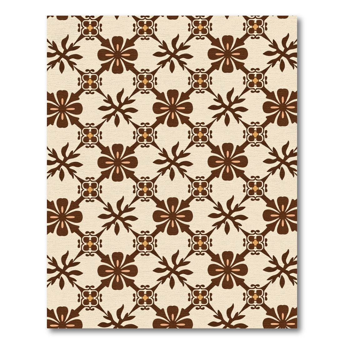Creamy Brown Art Nouveau Floral Diamond Rug