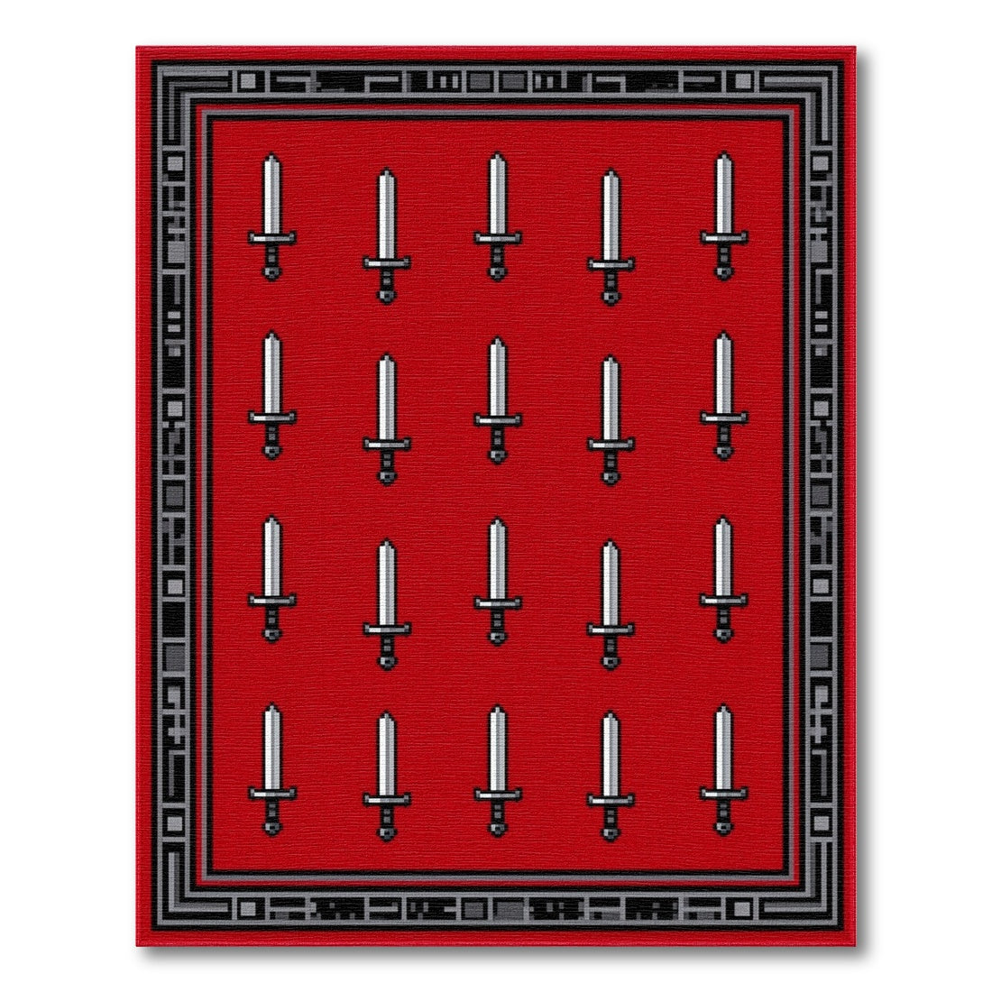 Red Sword Grid Area Rug