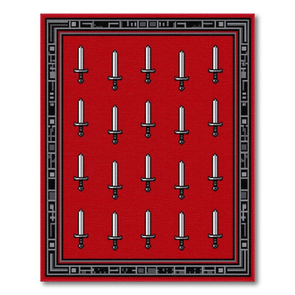 Red Sword Grid Area Rug