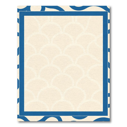 Cream Blue Scallop Border Rug