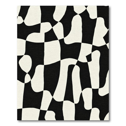 Organic Checkerboard Black Cream Abstract Rug