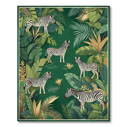 Kids Cartoon Green Zebra Jungle Area Rug