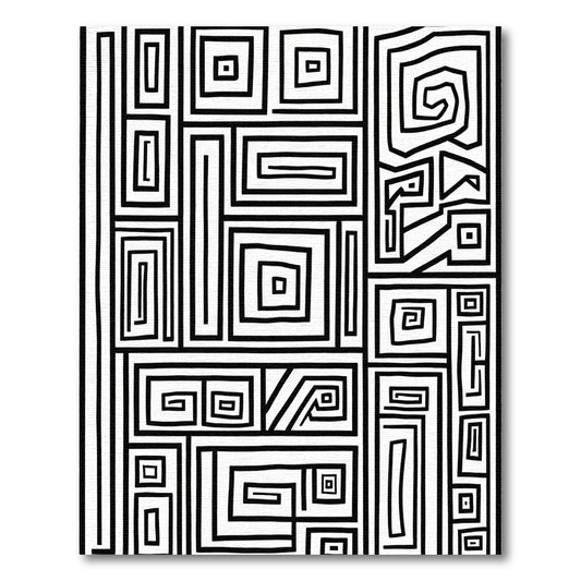 Monochrome Abstract Geometric Maze Rug