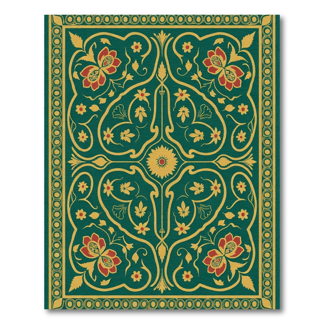 Elegant Red Floral Swirl Emerald Rug