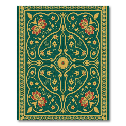 Elegant Red Floral Swirl Emerald Rug