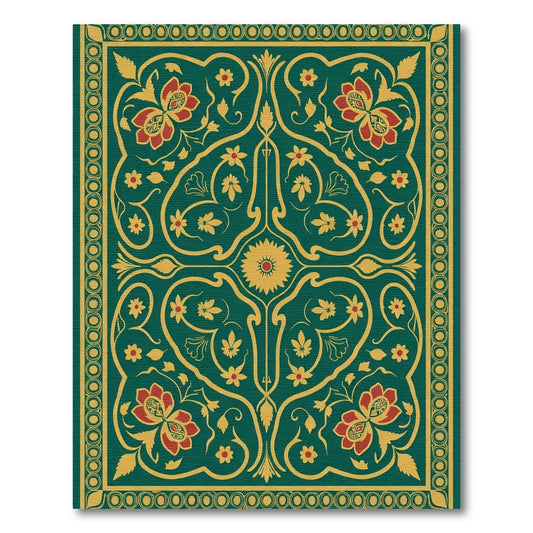 Elegant Red Floral Swirl Emerald Rug