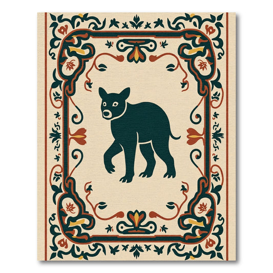 Dark Blue Walking Bear Motif Rug