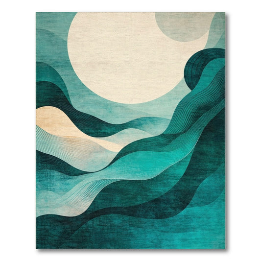 Teal Wavy Moon Abstract Rug