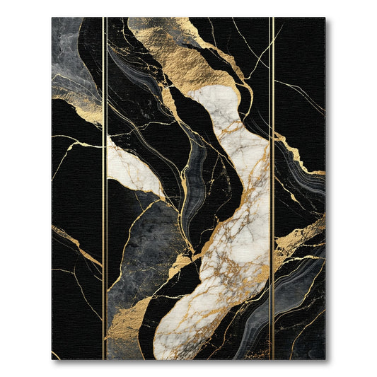 Black Gold White Veined Marble Rug