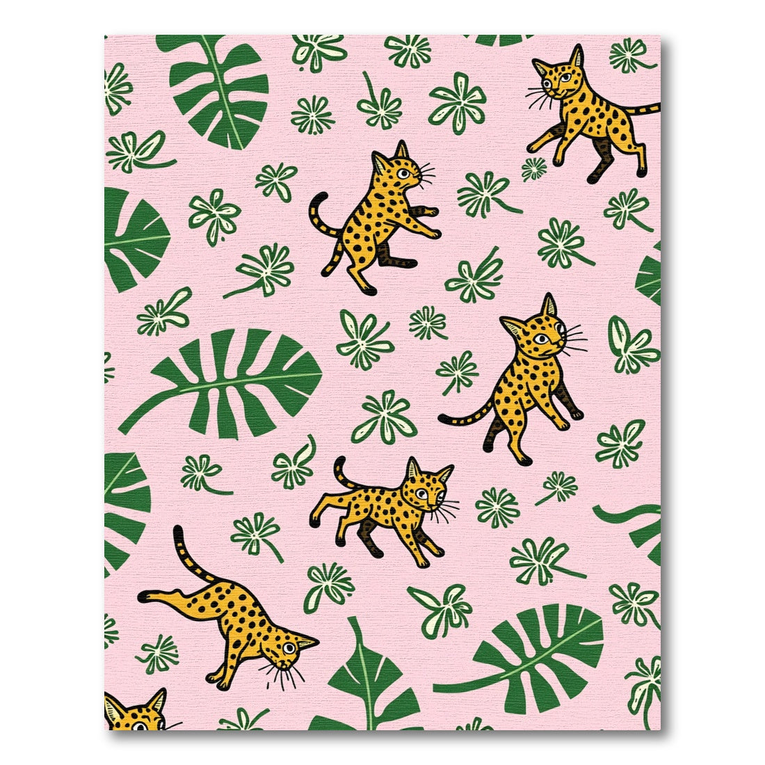 Golden Cheetah Jungle Botanical Pink Rug
