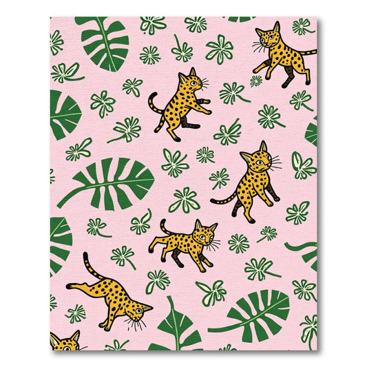 Golden Cheetah Jungle Botanical Pink Rug