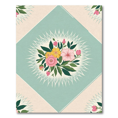 Soft Teal Pink Yellow Floral Medallion Rug