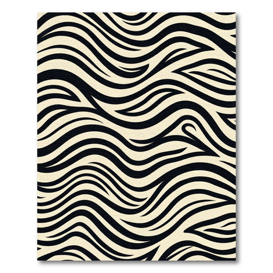 Cream Black Wavy Stripes Rug