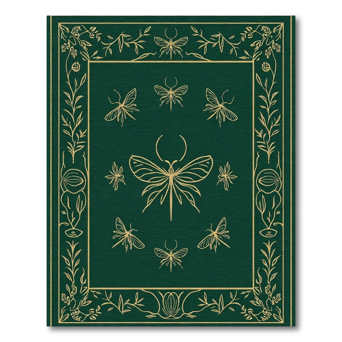 Emerald Green Gold Insect Border Rug