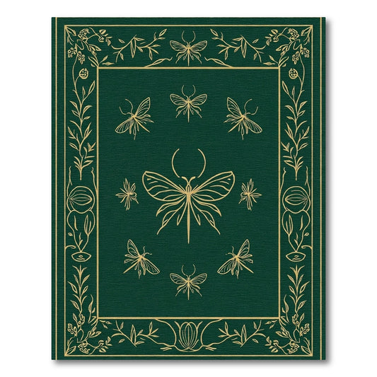 Emerald Green Gold Insect Border Rug
