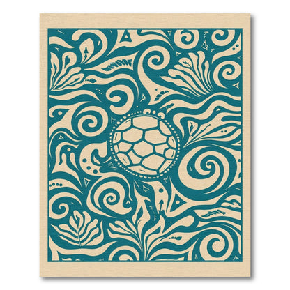 Teal Turtle Swirls Floral Artwork Rug