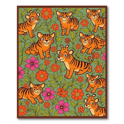 Whimsical Orange Tiger Floral Garden Rug