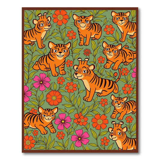 Whimsical Orange Tiger Floral Garden Rug