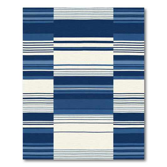 Classic Blue Stripe Block Rug