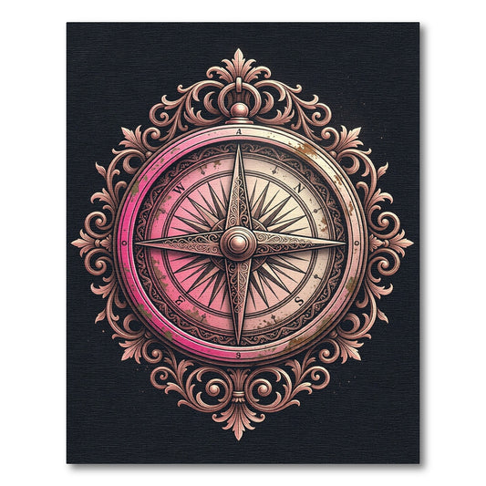 Ornate Pink Compass Rose Emblem Rug