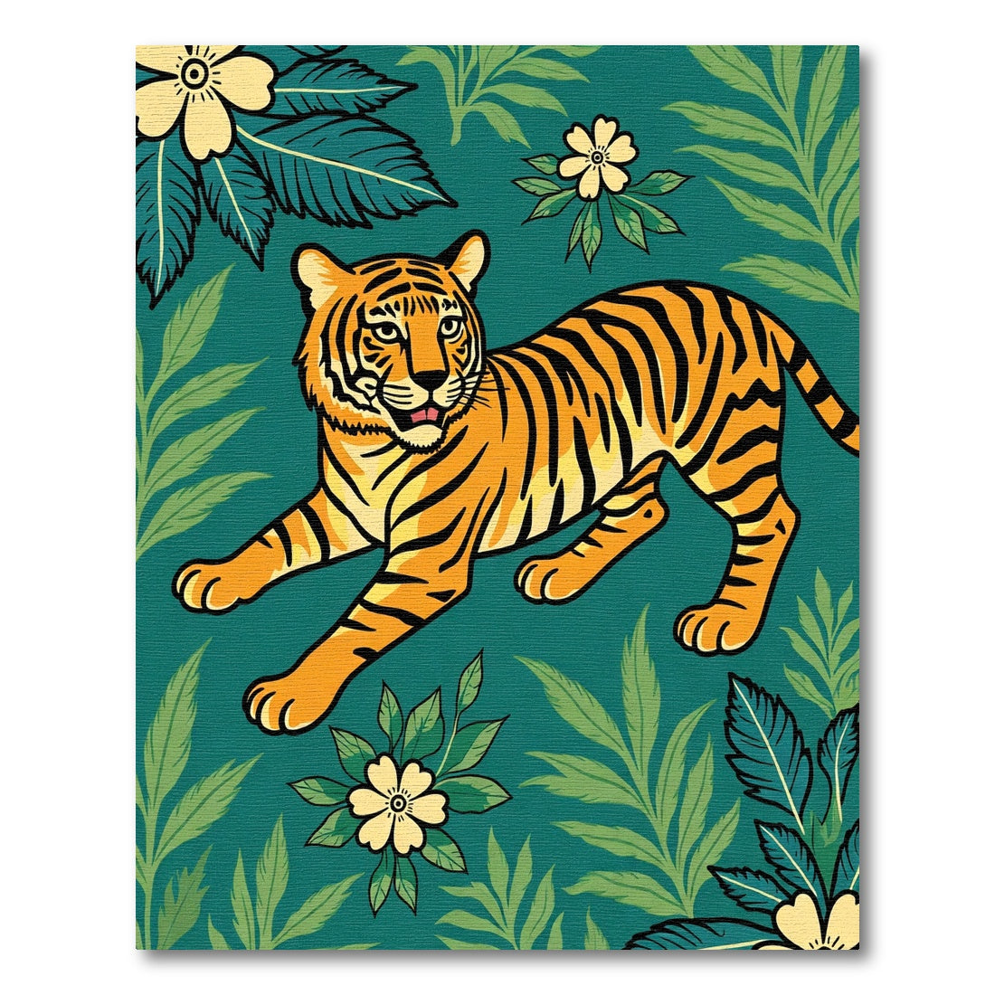 Bold Tiger Floral Teal Wildlife Rug