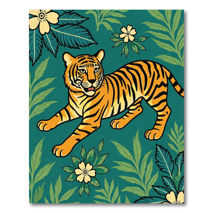 Bold Tiger Floral Teal Wildlife Rug