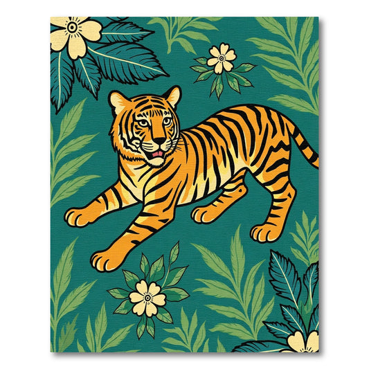 Bold Tiger Floral Teal Wildlife Rug