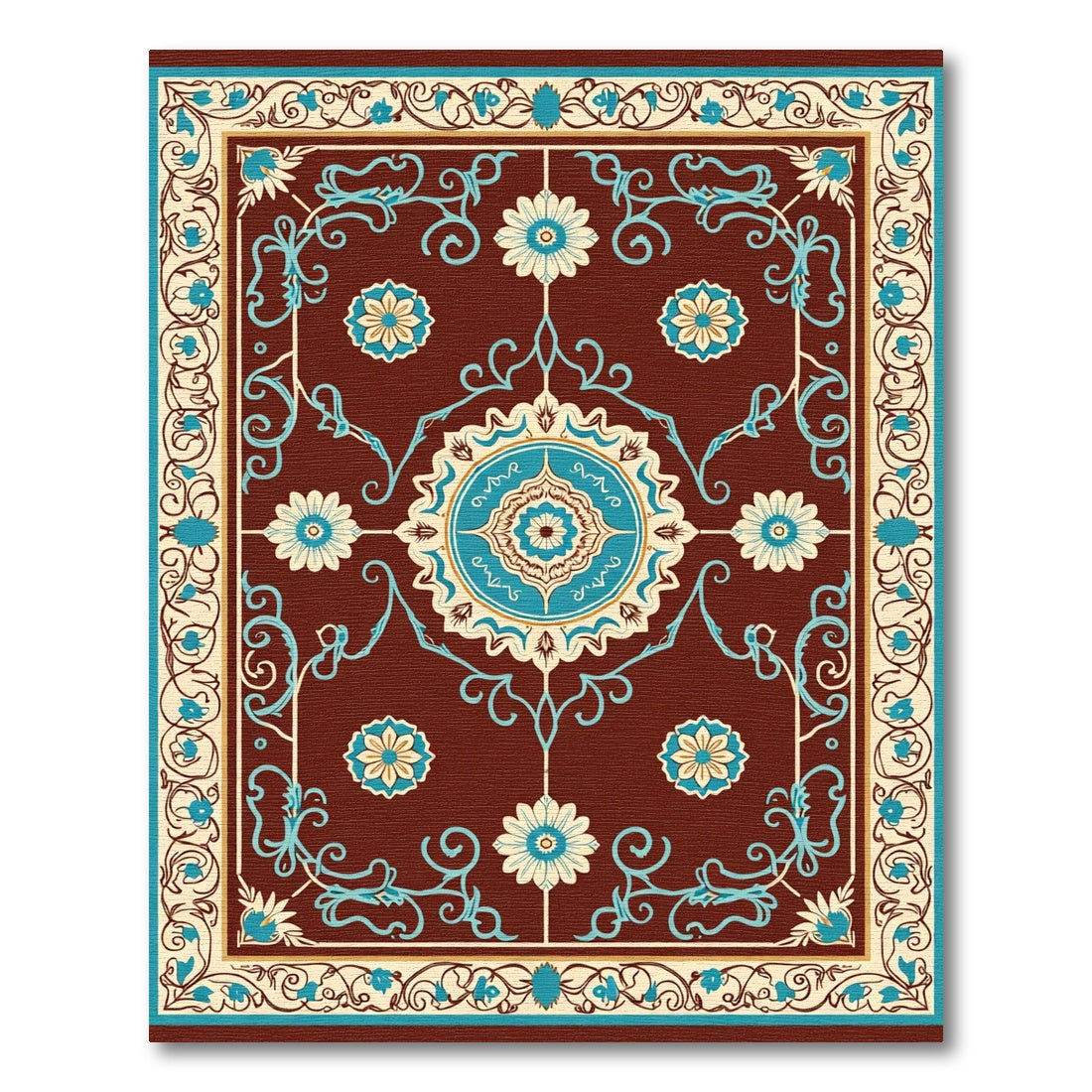 Ornate Teal Blossom Medallion Rug