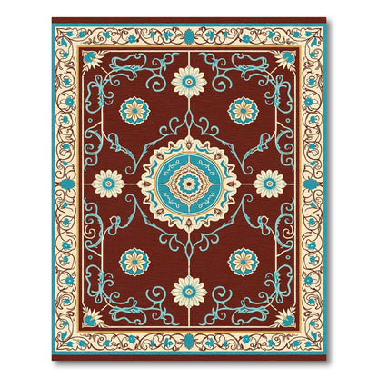 Ornate Teal Blossom Medallion Rug