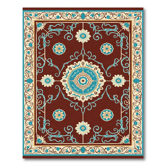 Ornate Teal Blossom Medallion Rug