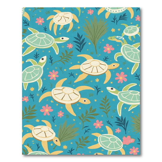 Whimsical Sea Turtle Floral Ocean Rug