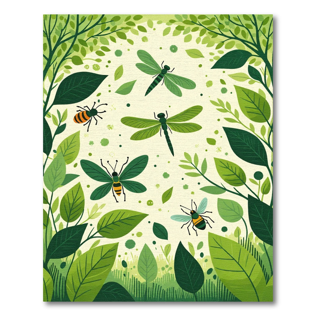 Green Dragonfly and Bee Meadow Rug