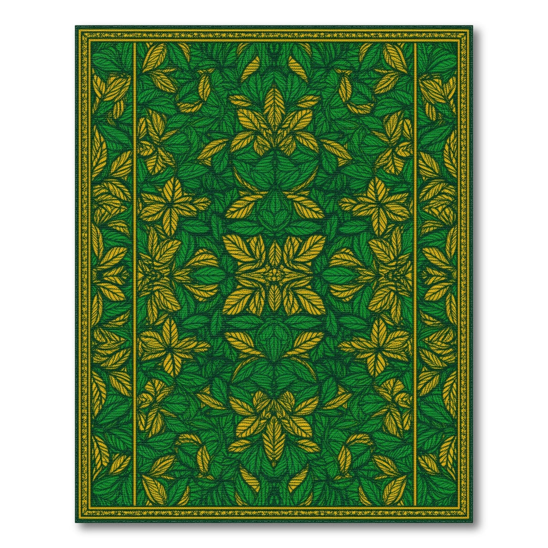 Green Floral Leaf Medallion Area Rug