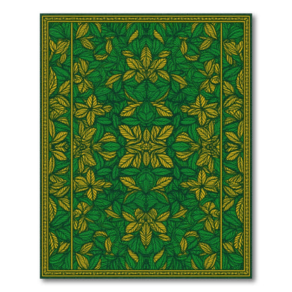 Green Floral Leaf Medallion Area Rug