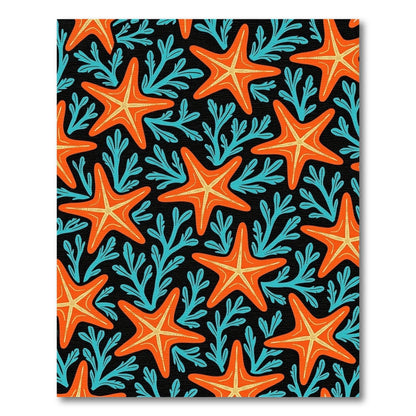 Orange Starfish Teal Coral Black Rug