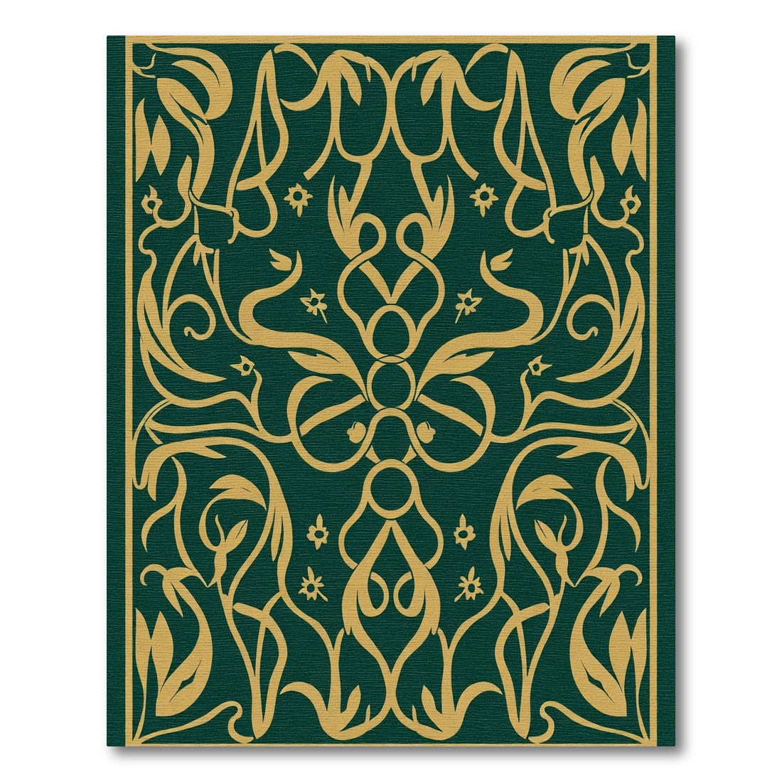 Regal Gold on Deep Green Swirl Leaves Rug