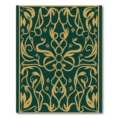 Regal Gold on Deep Green Swirl Leaves Rug