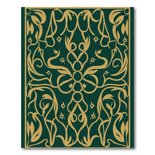 Regal Gold on Deep Green Swirl Leaves Rug