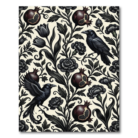 Dark Crows Pomegranates and Tulips Rug