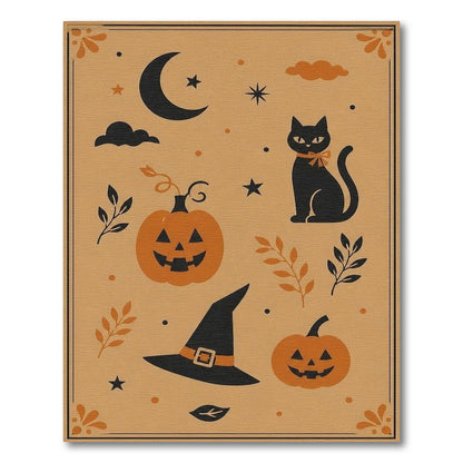 Kids Cartoon Halloween Pumpkin Cat Area Rug