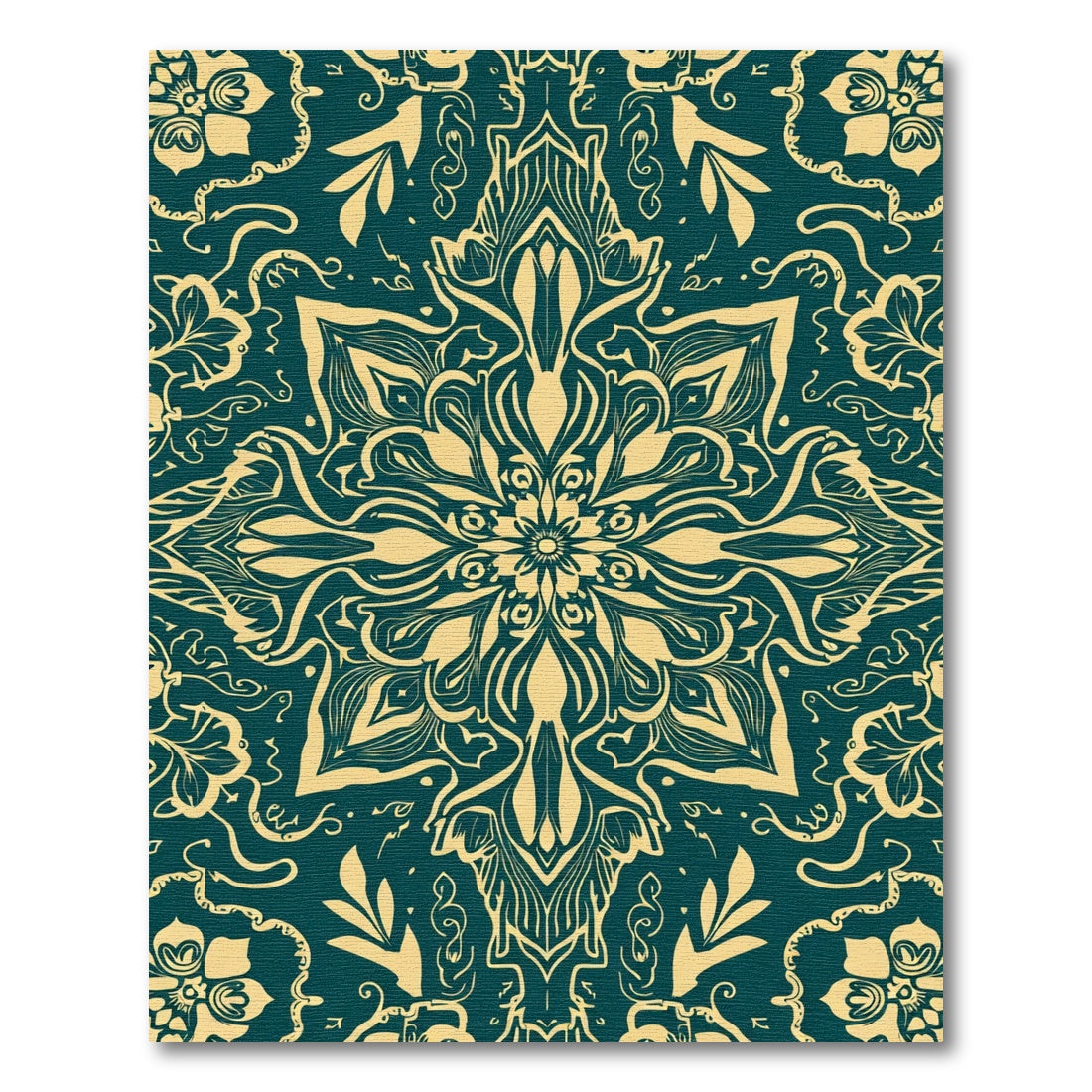 Golden Teal Mandala Floral Swirl Rug
