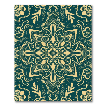Golden Teal Mandala Floral Swirl Rug