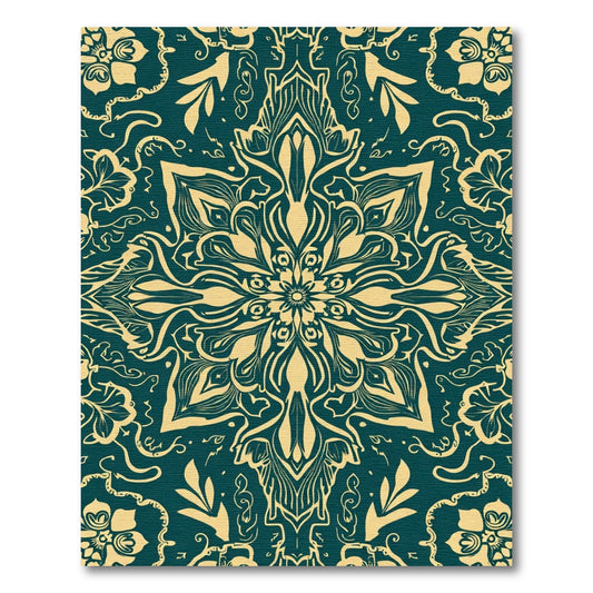 Golden Teal Mandala Floral Swirl Rug