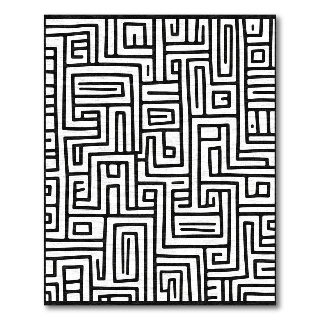 Black White Abstract Line Labyrinth Rug