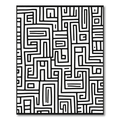 Black White Abstract Line Labyrinth Rug