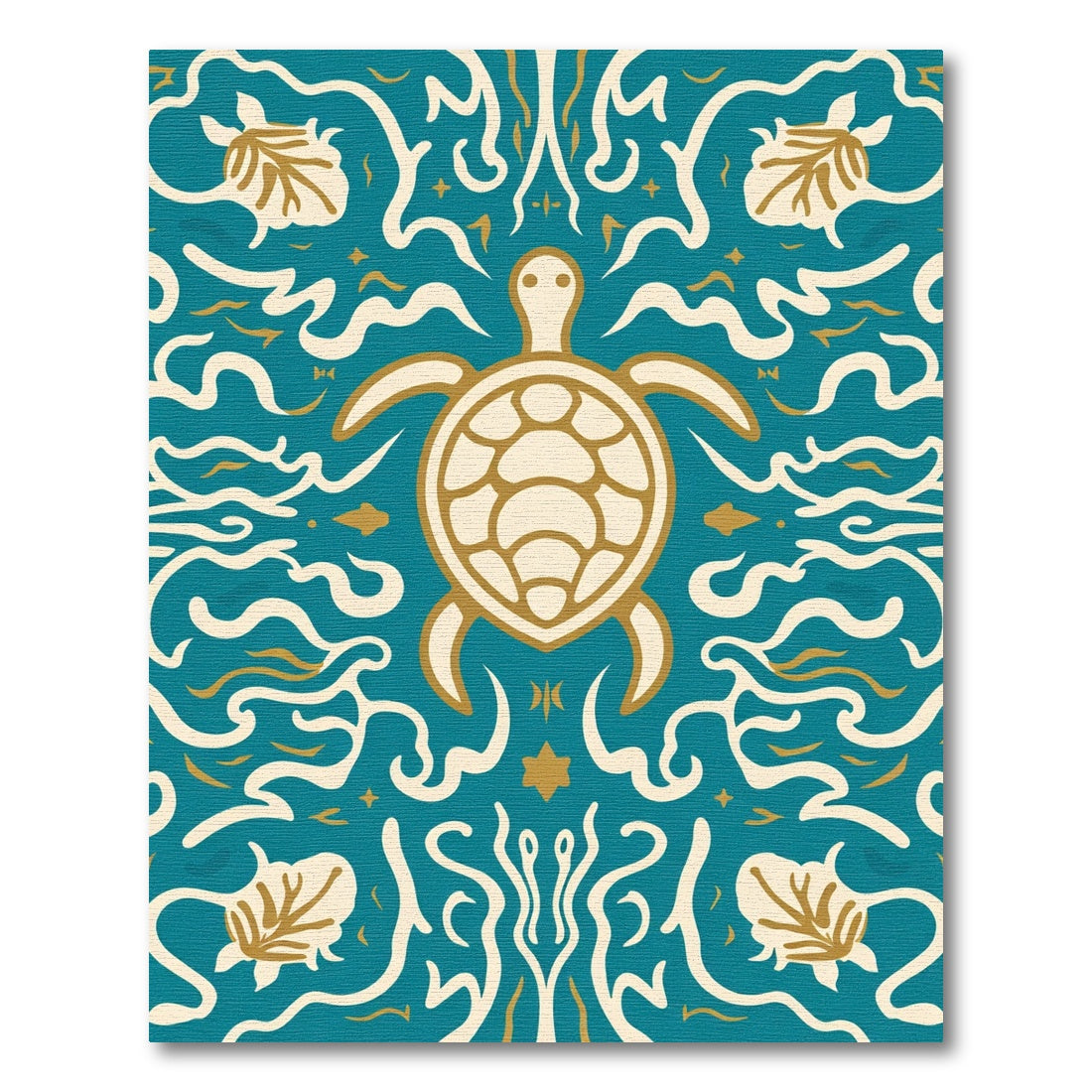 Deep Teal Turtle Wave Garden Rug