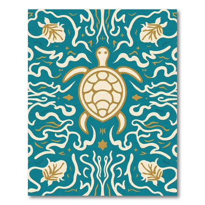 Deep Teal Turtle Wave Garden Rug