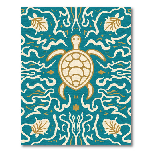Deep Teal Turtle Wave Garden Rug