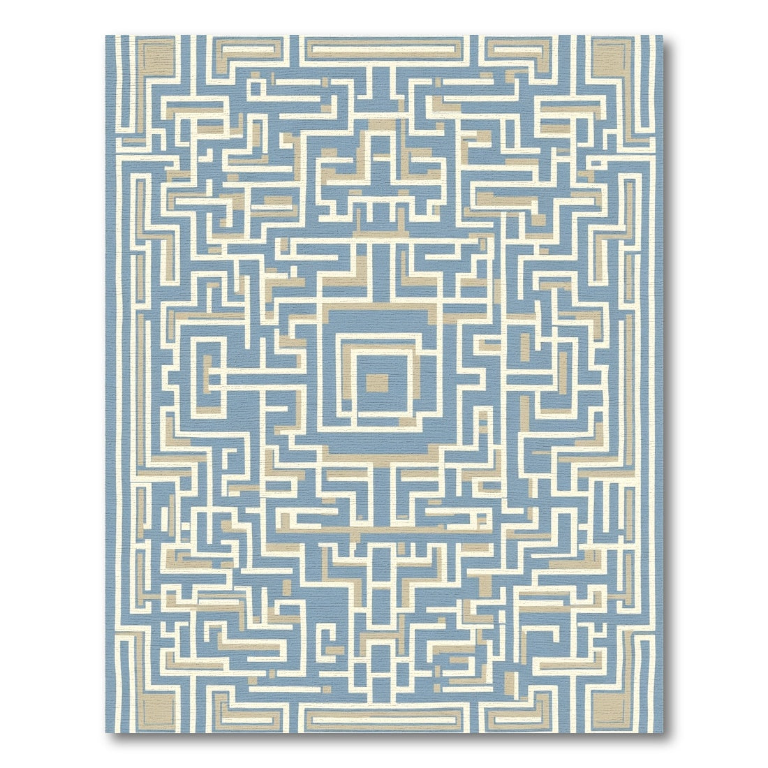 Blue Beige Abstract Labyrinth Rug